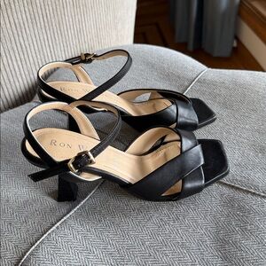 Ron White Ainsley Ankle Strap Sandal in black. Made in Italy
